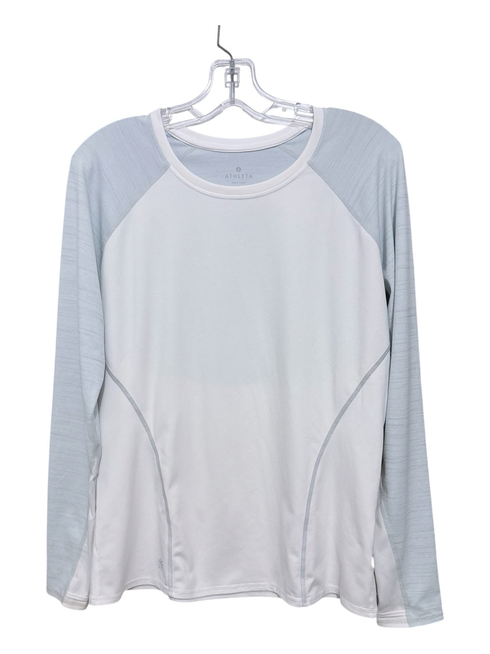 Athleta Long Sleeve Running Performance Tee in White and Light Gray SZ L